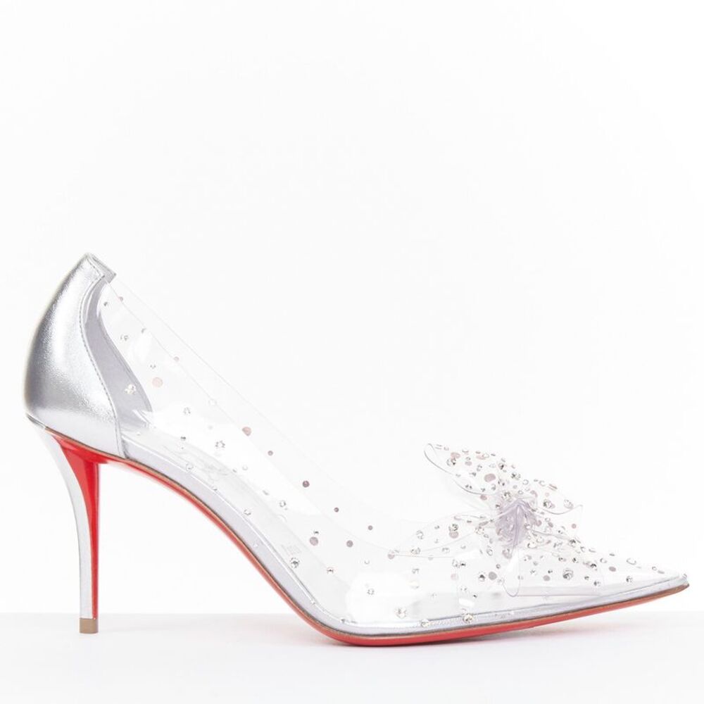 CHRISTIAN LOUBOUTIN Bridal Jelly Strass 80 silver crystal PVC bow pump EU38